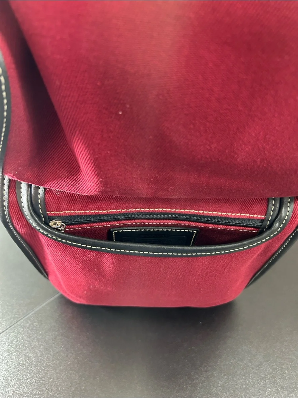 Coach COC-8114 Burgundy Twill Black Leather Trim Crossbody Shoulder Bag USA Made